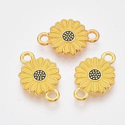 Golden Tone Alloy Links connectors, with Enamel, Daisy Flower, Gold, 20.5x13.5x2.5mm, Hole: 2mm(PALLOY-T072-001G-01)