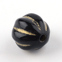 Round Plating Acrylic Beads, Golden Metal Enlaced, Black, 8x8mm, Hole: 1mm(X-PACR-Q102-49B)