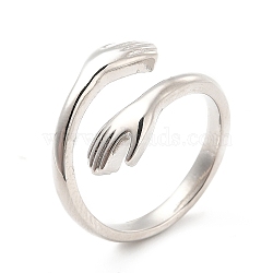 Rack Plating Brass Hand Hug Open Cuff Ring for Women, Cadmium Free & Lead Free, Platinum, US Size 6 1/2(16.9mm)(RJEW-E064-04P)