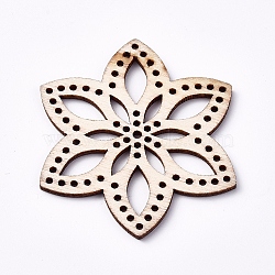 Wood Filigree Joiners Links, Laser Cut Wood Shapes, Flower, Blanched Almond, 51.5x44.5x2.2mm(X-WOOD-TAC0003-38)