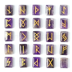 Rectangle Natural Amethyst Rune Stones, Healing Stones for Chakras Balancing, Crystal Therapy, Meditation, Reiki, Divination, 20x15mm, 25pcs/set.(PW-WG62729-04)