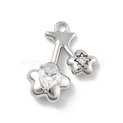 Brass Micro Pave Cubic Zirconia Pendants, Flower Charms, Platinum, 16x13x7mm, Hole: 1.4mm(KK-D283-15P)