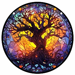 Acrylic Tree of Life Pendant Decorations, for Window Hanging Decorations, Flat Round, Colorful, 150mm(TREE-PW0004-04)