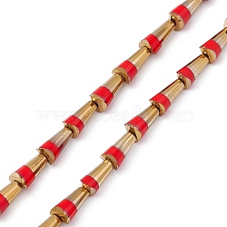 Electroplate Glass Beads Strands, Half Golden Plated, Faceted Cone, Red, 7.5~8x4~4.5mm, Hole: 0.8mm, about 34~35pcs/strand, 11.42~11.81 inch(29~30cm)(EGLA-L035-HR05)