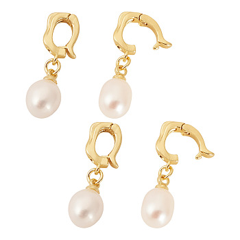 4Pcs Natural Cultured Freshwater Pearl Pendant, with Brass Findings, Oval, Golden, 17mm, 4pcs/set