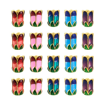 20Pcs 5 Colors Alloy Bead Caps, with Enamel, 5-Petal, Mixed Color, 11x8mm, Hole: 2mm, 4pcs/color