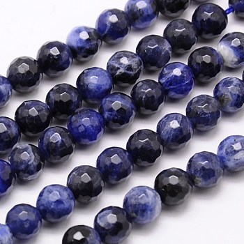 Natural Sodalite Beads Strands, Faceted, Round, Midnight Blue, 6mm, Hole: 1mm, about 63pcs/strand, 15.55 inch