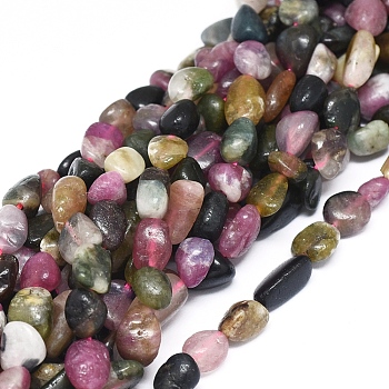 Natural Tourmaline Beads Strands, Chip, 6~12x7~8x4~5mm, Hole: 0.8mm, about 47pcs/Strand, 15.75 inch(40cm)