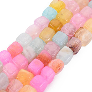 Natural Agate Beads Strands, Dyed & Heated, Cube, Pearl Pink, 5~8x4~8x4~6mm, Hole: 1.2mm, about 50pcs/strand, 14.76 inch(37.5cm)