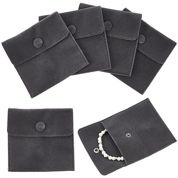 Square Velvet Jewelry Bags, with Snap Fastener, Black, 10x10x1cm