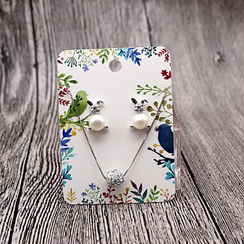 Paper Display Cards, for Earrings, Necklaces, Rectangle, Bird Pattern, 7x5cm