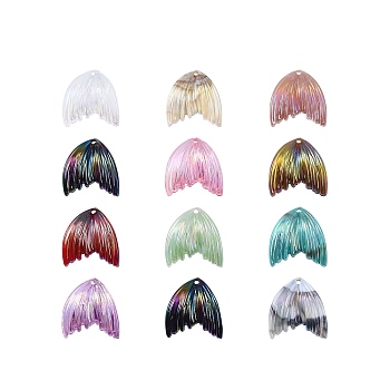 Electroplated Rainbow Resin Pendants, Fishtail, Mixed Color, 24~26x26~27mm, 12 colors, 2pcs/color, 24pcs/bag