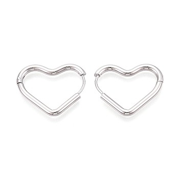 304 Stainless Steel Hoop Earrings, Heart, Platinum, 21.5~22x26x2.5mm