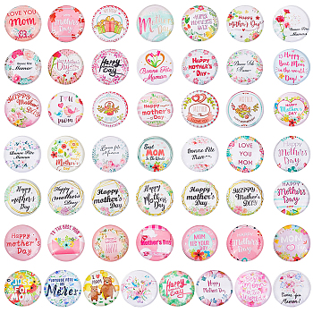 PandaHall Elite 1 Bag Glass Cabochons, Half Round/Dome with Mother's Day Pattern, Mixed Color, 25mm, about 50pcs/bag