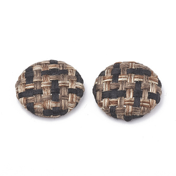 Cloth Fabric Covered Cabochons, with Aluminum Bottom, Half Round/Dome, Platinum, Camel, 25.5x5~6mm