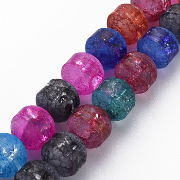 Transparent Crackle Glass Beads Strands, Frosted, Round, Colorful, 12~13x12.5mm, Hole: 1.2mm, about 28pcs/strand, 13.70inch(34.8cm)