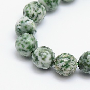 Natural Green Spot Jasper Beads Strands, Round, Faceted, 12mm, Hole: 1mm, about 32pcs/strand, 15.5 inch