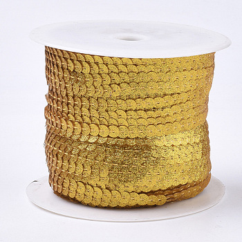 Ornament Accessories Plastic Paillette Bead Strands, with Glitter Powder, Sequins Trim, Flat Round, Gold, 6x0.3mm, Hole: 1.2mm, about 100yards/roll