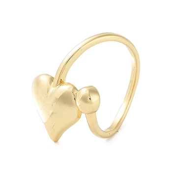 Rack Plating Brass Open Cuff Rings, Cadmium Free & Lead Free, Long-Lasting Plated, Heart, Real 18K Gold Plated, US Size 7 1/4(17.5mm)
