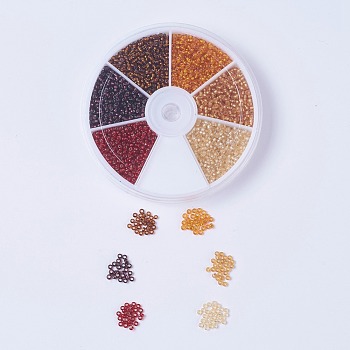 Autumn Theme, Grade A Round Glass Seed Beads, Silver Lined, Mixed Color, 2x1.5mm, Hole: 0.3mm, about 360~400pcs/color, 6colors, about 2160~2400pcs/box