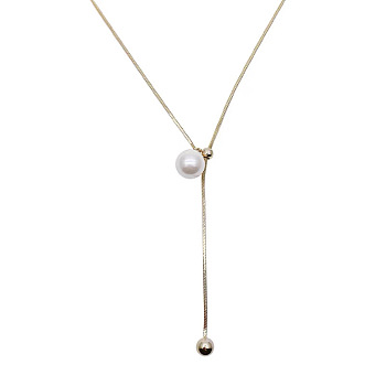 Imitation Pearl Ball & Stainless Steel Lariat Women's Necklace, Golden, 30.91 inch(78.5cm)