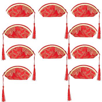 Nbeads Polyester Gift Packing Pouches, with Tassel and Zipper, Flower Pattern, Red, 6.5x12.7x1.7cm, 10pcs/set