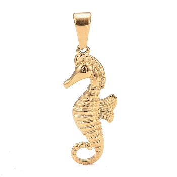 304 Stainless Steel Pendants, Sea Horse, Golden, 29x12.5x4mm, Hole: 8x3.5mm