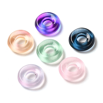 Transparent Glass European Beads, Large Hole, Flat Round, Mixed Color, 12x4mm, Hole: 5mm