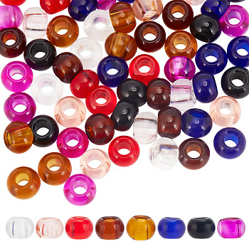 Elite 80pcs 8 colors Glass European Beads, Large Hole Beads, Rondelle, Mixed Color, 15x10mm, Hole: 5~6.4mm, 10pcs/color
