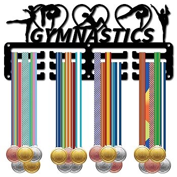 Sports Theme Iron Medal Hanger Holder Display Wall Rack, 3-Line, with Screws, Gymnastics, Heart, 130x290mm
