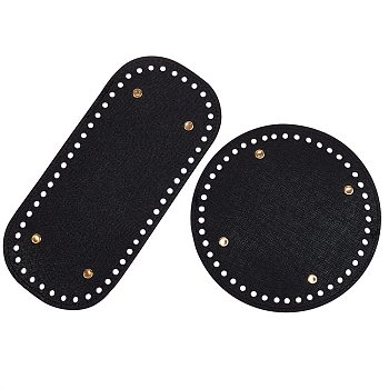2Pcs 2 Style PU Leather Knitting Crochet Bags Nail Bottom Shaper Pad, Bag Cushion Base, with Alloy Nail, Bag Bottom Accessories, Black, 1pc/style