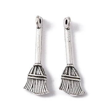 Tibetan Style Zinc Alloy Broom Pendants, Lead Free & Cadmium Free, Antique Silver, 27x8.7x3mm, Hole: 2mm