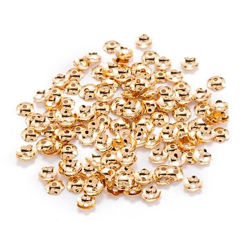 Brass Bead Cap, Long-Lasting Plated, Flower, 6-Petal, Real 18K Gold Plated, 4x1mm, Hole: 1mm
