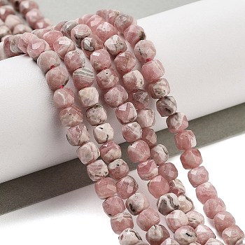 Natural Argentina Rhodochrosite Beads Strands, Cube, Faceted, 4.5x4.5x4.5mm, Hole: 1mm, about 87pcs/strand, 15.35''(39cm)