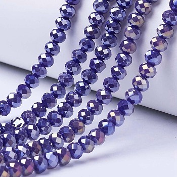 Electroplate Glass Beads Strands, Opaque Solid Color, AB Color Plated, Faceted, Rondelle, Mauve, 6x5mm, Hole: 1mm, about 84~85pcs/strand, 41.5~42cm