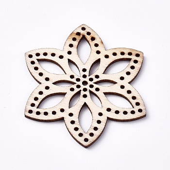 Wood Filigree Joiners Links, Laser Cut Wood Shapes, Flower, Blanched Almond, 51.5x44.5x2.2mm