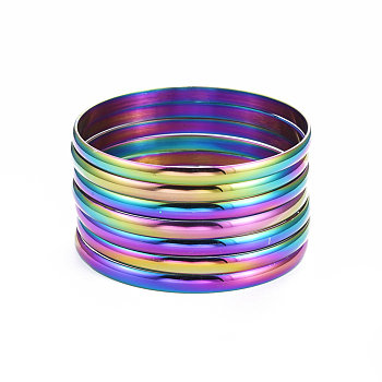 Fashion 304 Stainless Steel Bangle Sets, Rainbow Color, 2-5/8 inch(6.8cm), 7pcs/set