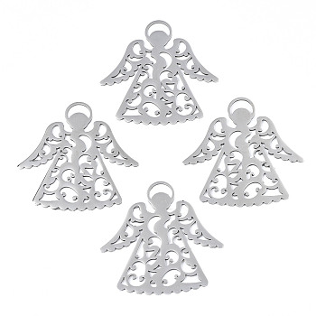 201 Stainless Steel Pendants, Angel, Stainless Steel Color, 50x49x1mm, Hole: 4x9mm