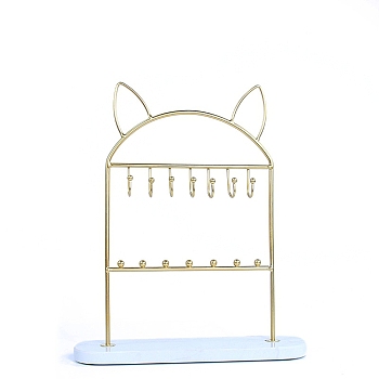 Marble Pedestal with Iron Jewelry Holder, Hanging Jewelry Stand Organiser Storage, Cat Shape, 26x7x31cm