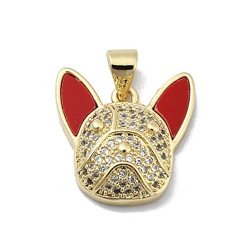 Brass Micro Pave Clear Cubic Zirconia Pendants, with Synthetic Turquoise, Real 18K Gold Plated, Dog, 17x17x5.5mm, Hole: 3.5x3.5mm