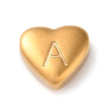 201 Stainless Steel Beads, Golden, Heart, Letter A, 7x8x3.5mm, Hole: 1.5mm