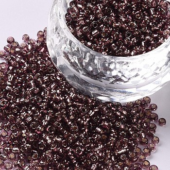 12/0 Glass Seed Beads, Silver Lined Round Hole, Round, Rosy Brown, 2mm, Hole: 1mm, about 6666pcs/100g