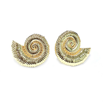 Snail Brass Stud Earrings, Long-Lasting Plated, Lead Free & Cadmium Free, Real 18K Gold Plated, 24x25.5mm