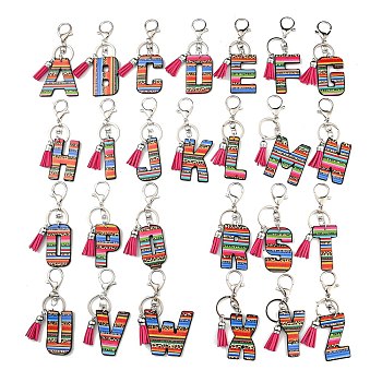 PU Leather Keychain, with Iron Key Ring, Colorful, Letter, 11.35~11.8cm