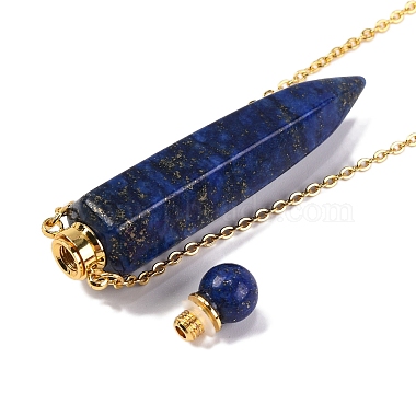 Dyed Natural Lapis Lazuli Bullet Shaped Perfume Bottle Pendant Necklaces(G-B089-02G-09)-4