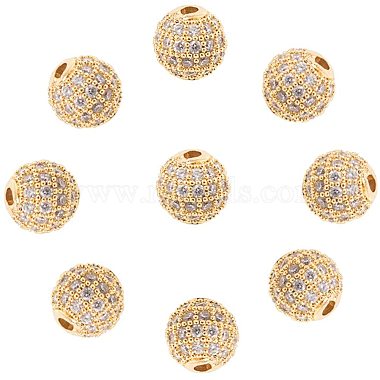 8mm Clear Round Brass+Cubic Zirconia Beads