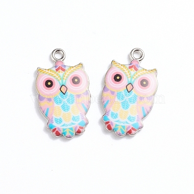 Platinum Colorful Owl Alloy+Enamel Pendants