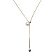 Imitation Pearl Ball & Stainless Steel Lariat Women's Necklace(GA0046-1)-1