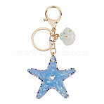 1Pc Diamond-Studded Starfish Shell Car Zinc Alloy
 Keychain Acrylic Cute Men and Women Bag Pendant Metal Keychain Ring Gift, Dodger Blue, 130x65mm(KEYC-SP0001-18A)
