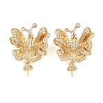 Brass Micro Pave Cubic Zirconia Peg Bails, Butterfly, Real 18K Gold Plated, 32x23x13mm, Hole: 5.5x4mm(CU-CBA8264-03G)